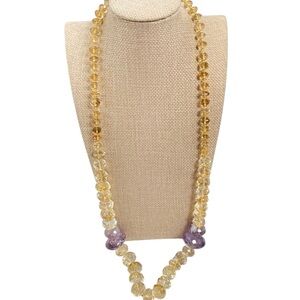 Citrine & Amethyst Faceted Bead Necklace | Gold-Tone Magnetic Clasp 26”